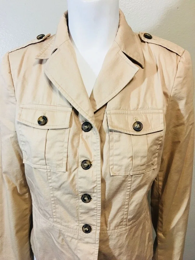 APOSTROPHE Sz 4 Coat Brown Beige Utility Jacket - Picture 2 of 10